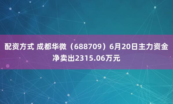 配资方式 成都华微（688709）6月20日主力资金净卖出2315.06万元